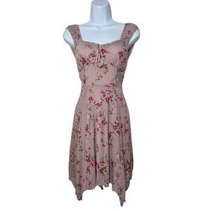 Kirious Pink Floral Fairy Hem Fit N Flare 90s Style Slip Dress Stretch XS NWT